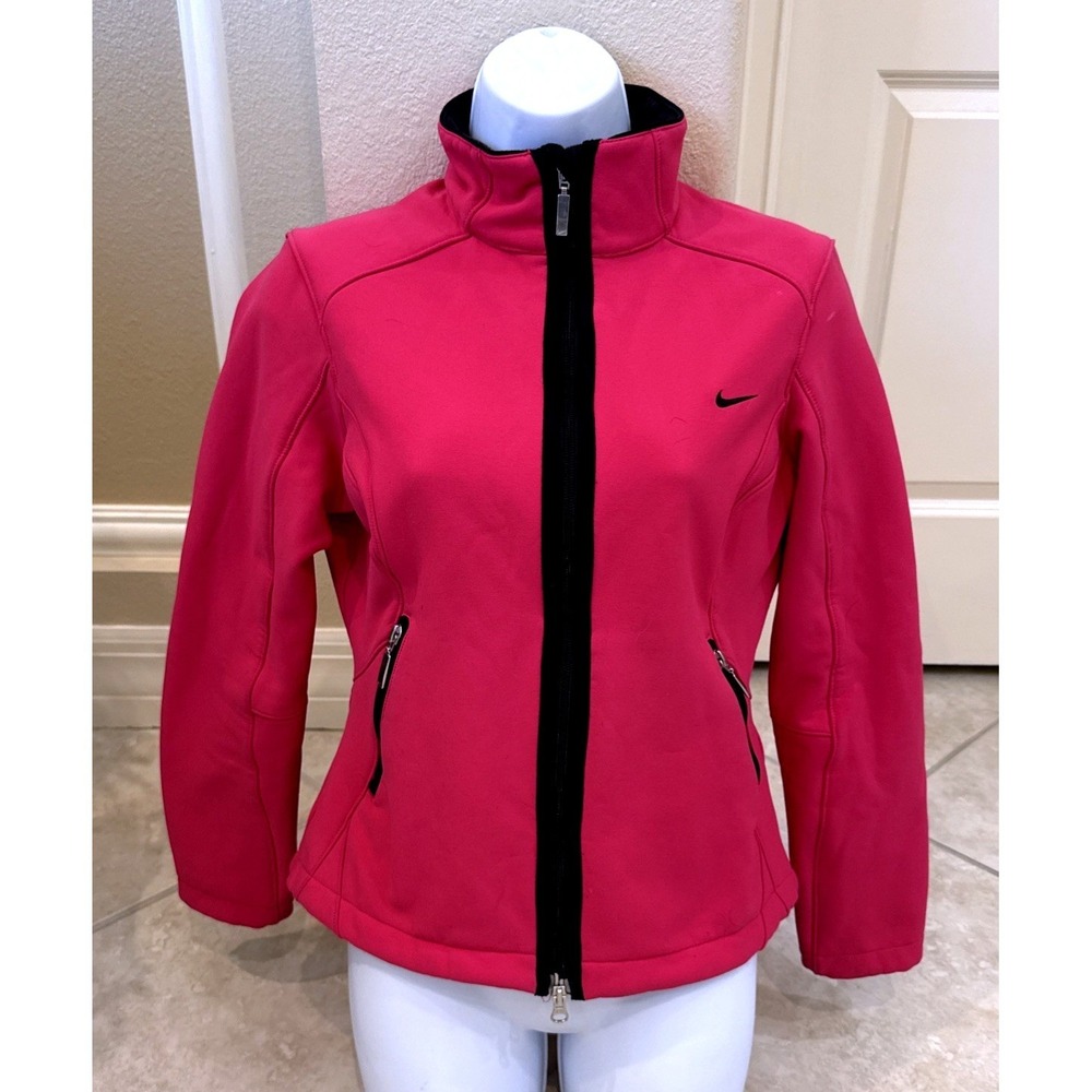 Nike Womens Pink Softshell Fleece Lined Full Zip Jacket Media Pocket Small 4-6
